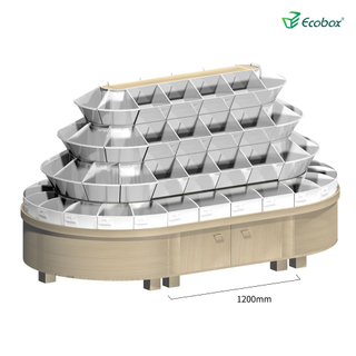 Prateleira redonda série ecobox g002 com caixas a granel ecobox displays de alimentos a granel de supermercado