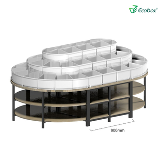 Prateleira redonda série ecobox g005 com caixas a granel ecobox displays de alimentos a granel de supermercado